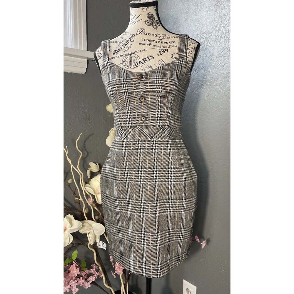 Abercrombie & Fitch Hounds Tooth Mini Dress Small S Pull Over Pockets Stretch
